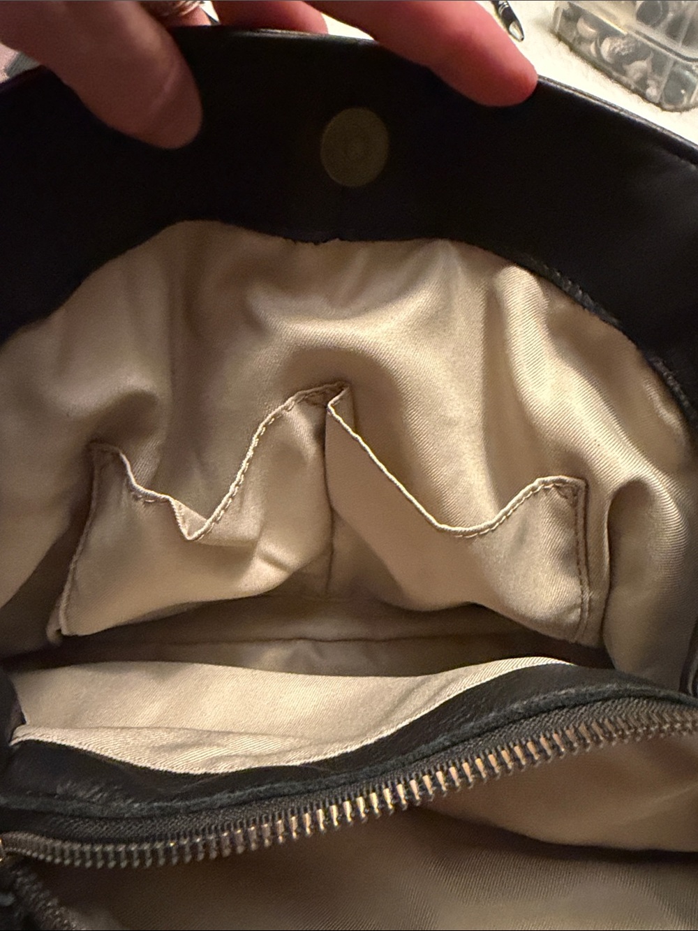Leather Shoulder Bag in Light Tan and Black - Picture 6 of 16